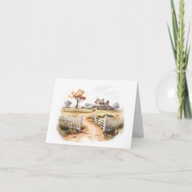 Nice Farm Scene with Fence and Tree Card (Front)