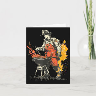 Nice firefighter with bbq grill for beef and spicy card