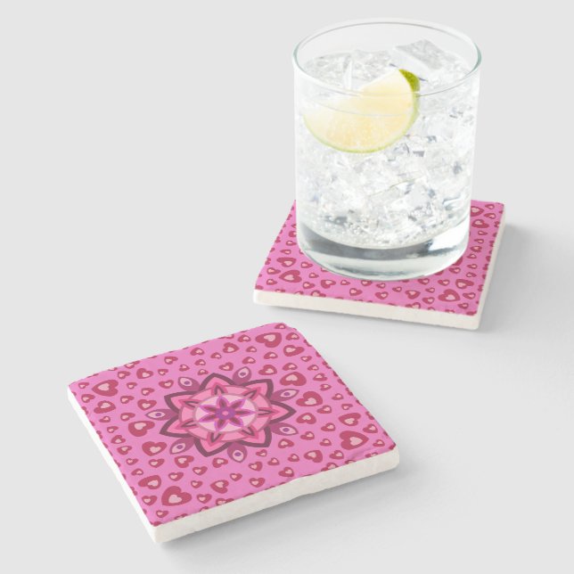 NICE FLOWER HEARTS LOVE VALENTINE, BIRTHDAY, GIFT  STONE COASTER (Side)