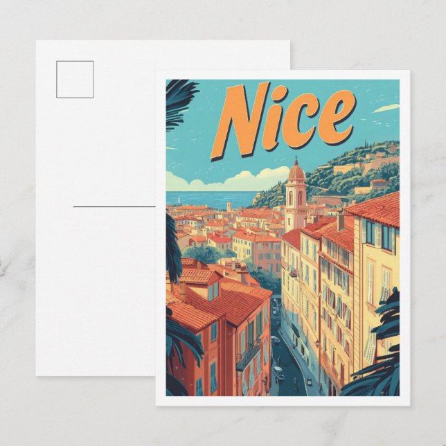 Nice France Art Vintage Travel Illustration Postcard (Front/Back)