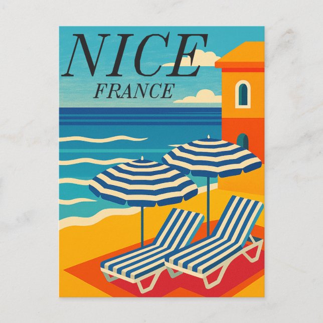 Nice France Côte d'Azur Beach Vintage Travel Postcard (Front)