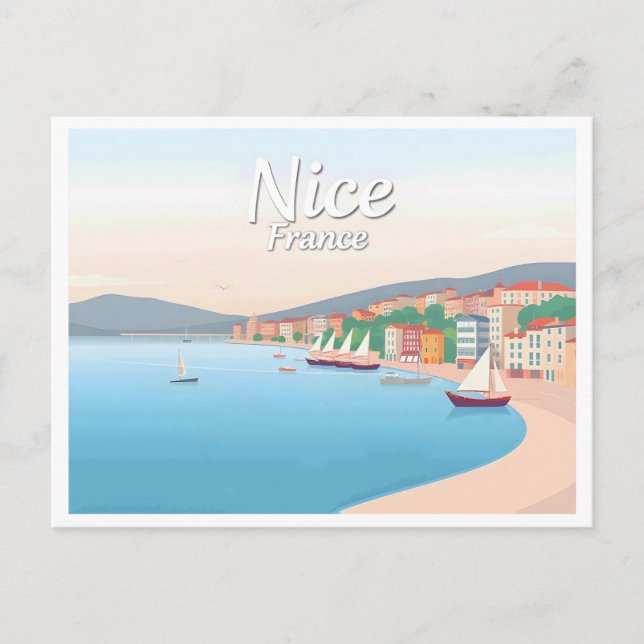 Nice France French Riviera Pastel Travel Postcard (Front)