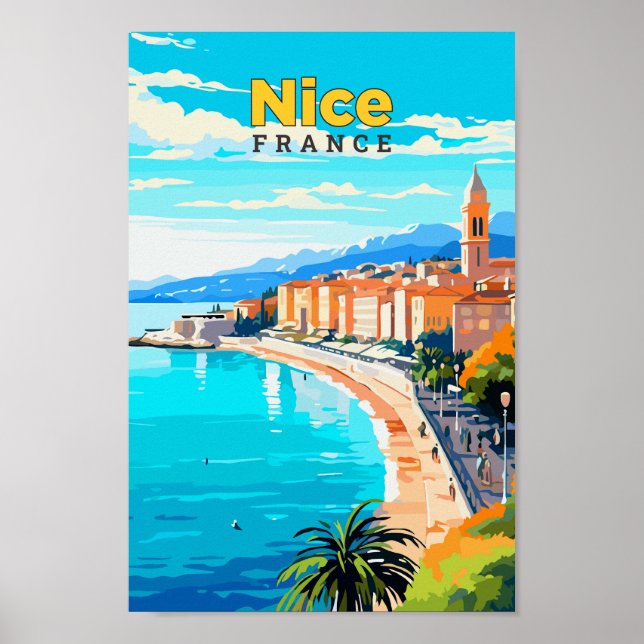 Nice France Travel Art Vintage Illustration  Poster (Front)