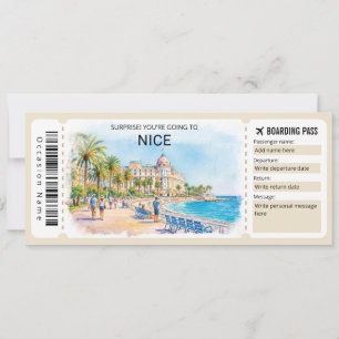 Nice France Trip Boarding Pass Ticket Invitation