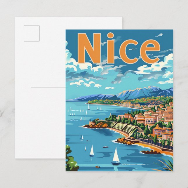 Nice France Vintage Retro Travel Illustration Postcard (Front/Back)