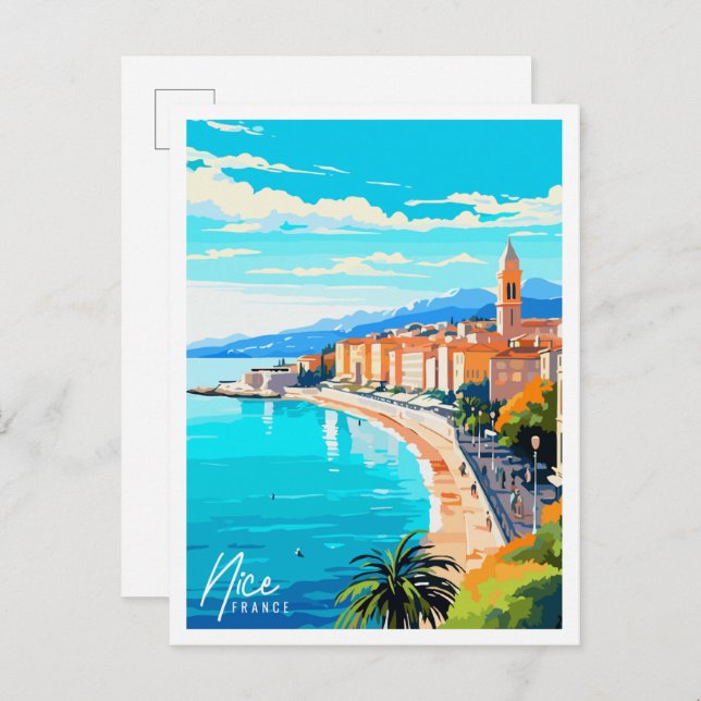 Nice France vintage travel illustration Postcard (Front/Back)