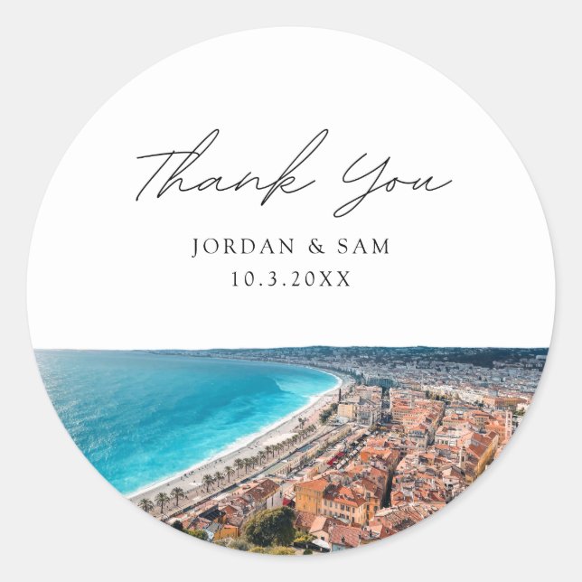Nice France Wedding Favour Photo Thank You Classic Round Sticker (Front)