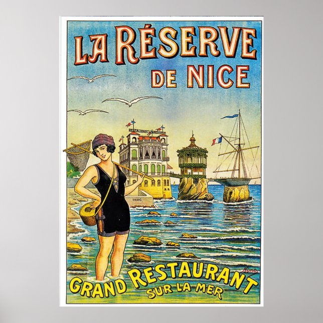 Nice, France, woman in swimsuit on the beach Poster (Front)