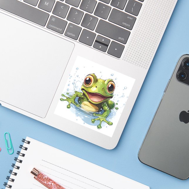 Nice Funny green frog (Laptop w/ iPhone)