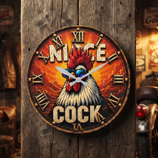 Nice Funny Rooster  Rustic Farmhouse Chicken  Large Clock (Creator Uploaded)