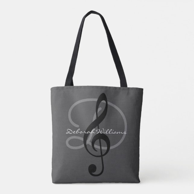 nice grey tote bag with her name & treble clef (Back)