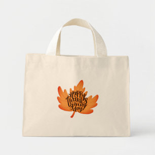 Nice Happy Thanksgiving Typography on Leaf Fall Mini Tote Bag