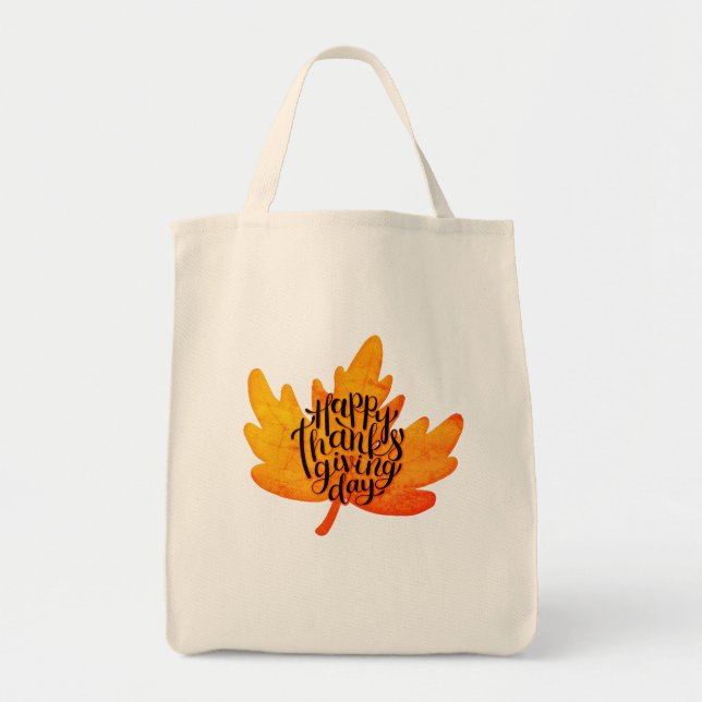Nice Happy Thanksgiving Typography on Leaf Fall  Tote Bag (Front)