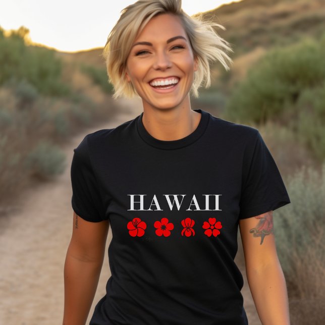 Nice Hawaii Red Flower Icons Dark Colour T-Shirt (Creator Uploaded)