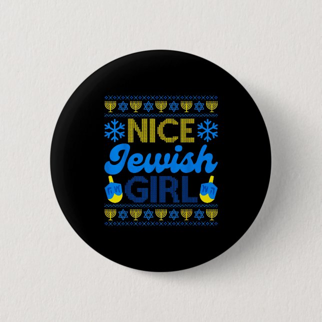 Nice Jewish Girl Ugly Happy Hanukkah Sweater Chanu 6 Cm Round Badge (Front)