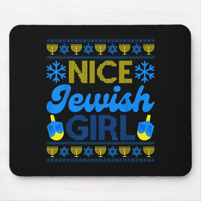Nice Jewish Girl Ugly Happy Hanukkah Sweater Chanu Mouse Pad (Front)