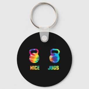 Nice Jugs Funny Kettlebell Breast Gym Humor Tie Dy Key Ring
