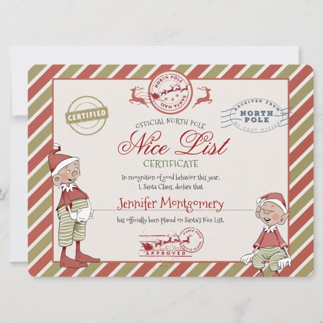 Nice List Certificate from Santa Claus Invitation (Front)
