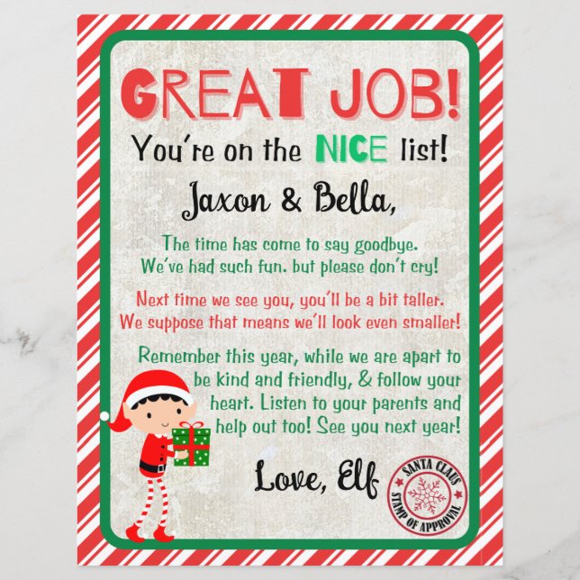 Nice List Christmas Elf Goodbye Letter (Front)