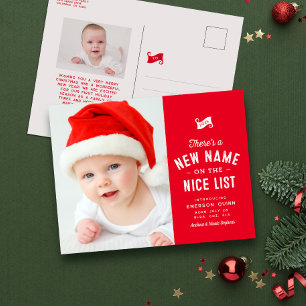 Nice list cute baby's first Christmas red Holiday Postcard