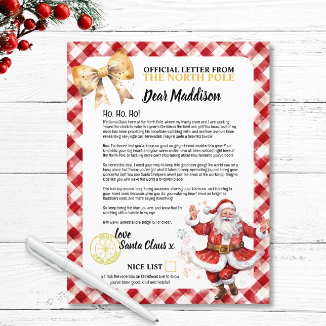 Nice List Letter From Santa for Kid Name Christmas (Nice List Letter To Santa for Kids Name Christmas Holidays  personalized christmas magic watercolor)