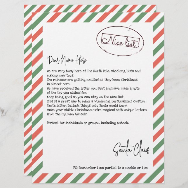 Nice List Letter From Santa Personalised (Front/Back)