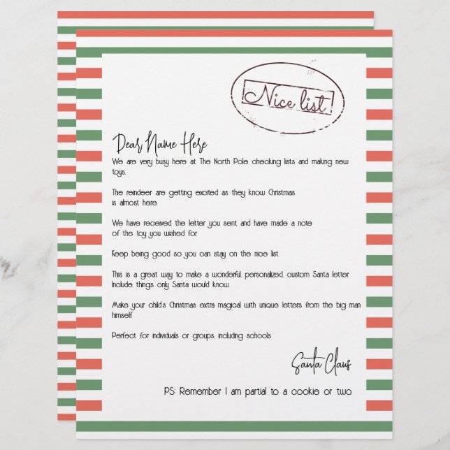 Nice List Letter From Santa Personalised (Front/Back)