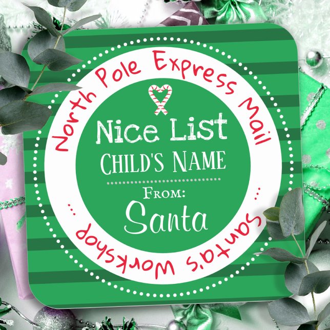 Nice List North Pole Mail Custom Name Square Stick Sticker (Creator Uploaded)