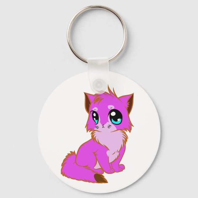 NICE LITTLE Fuchsia, PINK AND BROWN KITTEN Key Ring (Front)