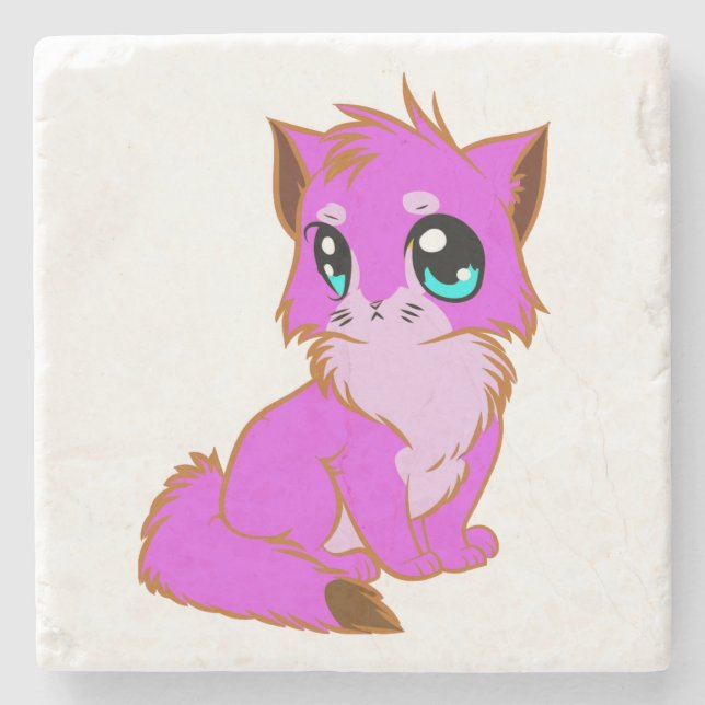 NICE LITTLE Fuchsia, PINK AND BROWN KITTEN Stone Coaster (Front)