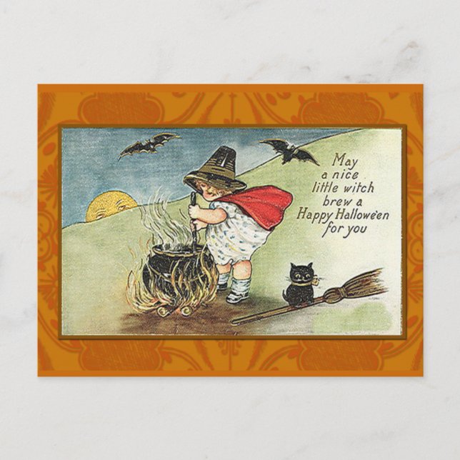 Nice Little Witch Vintage Halloween Card (Front)