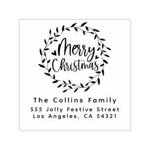 Nice Merry Christmas Family Name Return Address Self-inking Stamp