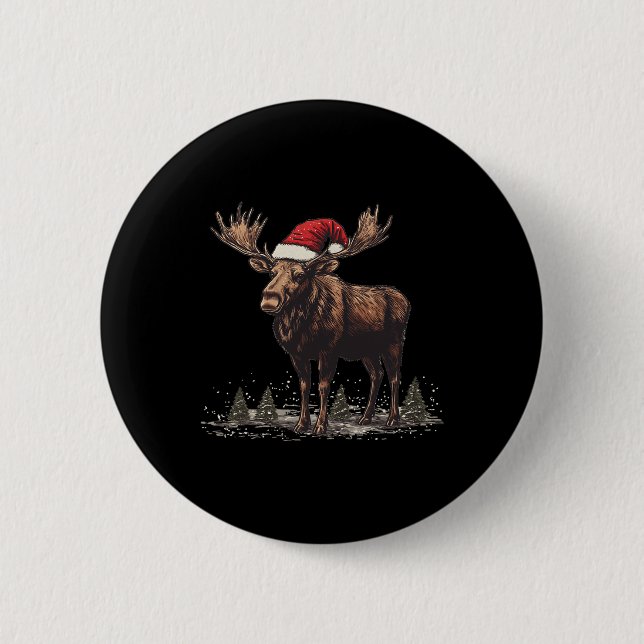 Nice Moose With Santa Hat For Christmas Cheer  6 Cm Round Badge (Front)