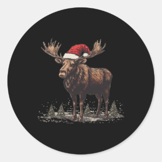 Nice Moose With Santa Hat For Christmas Cheer Classic Round Sticker