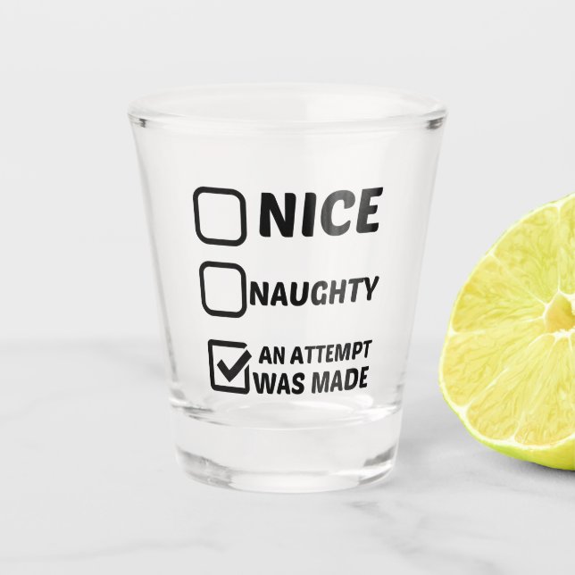 NICE NAUGHTY AN ATTEMPT WAS MADE SHOT GLASS (Front)