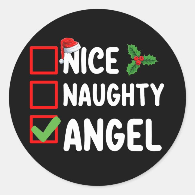 Nice Naughty Angel Christmas List Holiday Family Classic Round Sticker (Front)