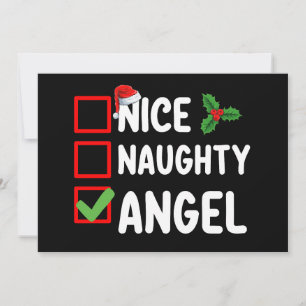 Nice Naughty Angel Christmas List Holiday Family Invitation