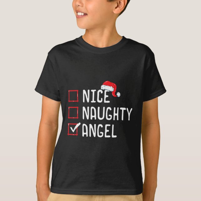 Nice Naughty Angel Christmas List  T-Shirt (Front)