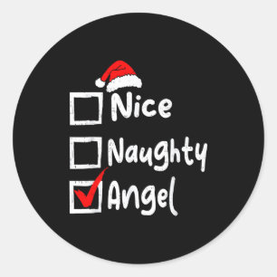 Nice Naughty Angel Funny Christmas List Family Mat Classic Round Sticker