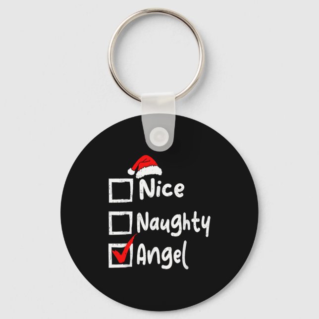 Nice Naughty Angel Funny Christmas List Family Mat Key Ring (Front)