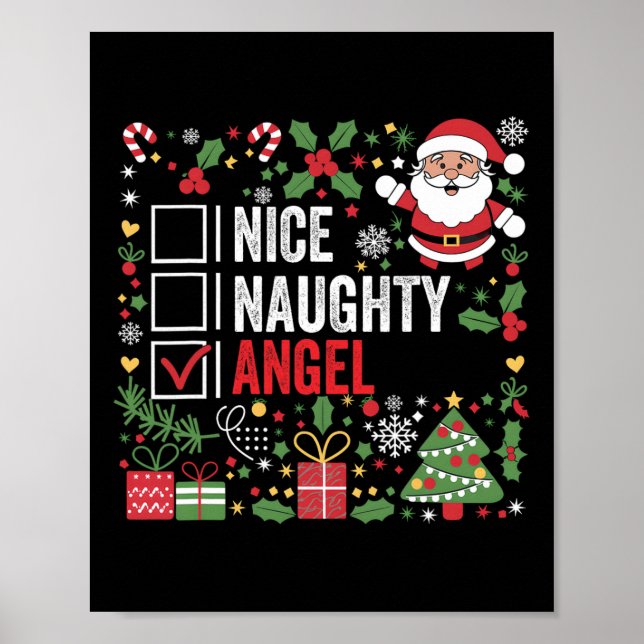 Nice Naughty Angel Funny Christmas Santa Claus  Poster (Front)