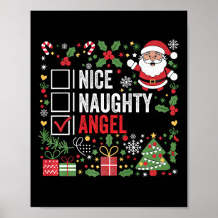 Nice Naughty Angel Funny Christmas Santa Claus Poster