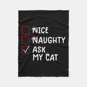 Nice Naughty Ask Cat Cute Christmas  Fleece Blanket