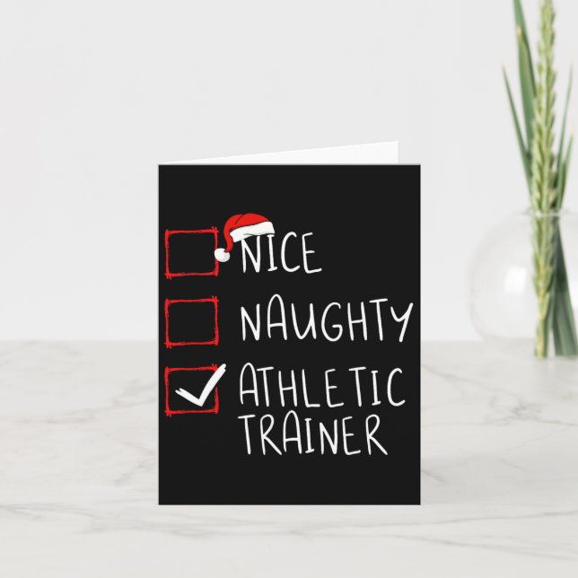 Nice Naughty Athletic Trainer Christmas List Santa Card (Front)
