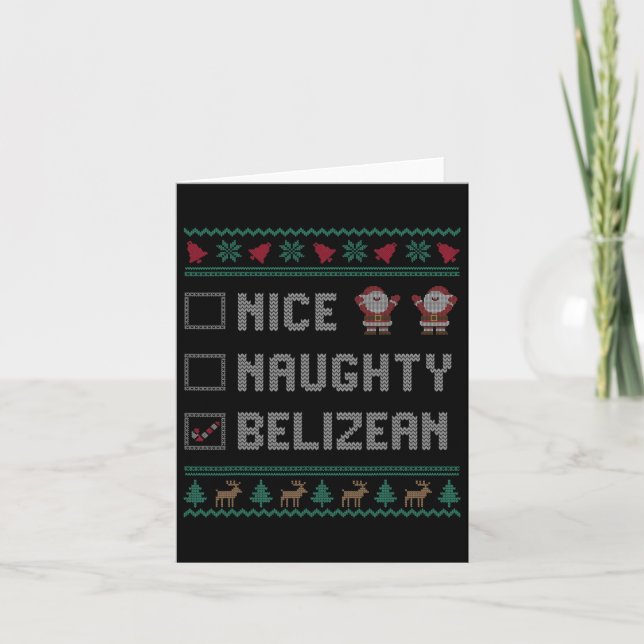Nice Naughty Belizean Christmas Pajama Matching  Card (Front)