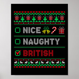 Nice Naughty British Christmas Checklist England  Poster