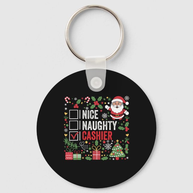Nice Naughty Cashier Funny Christmas Santa Claus  Key Ring (Front)