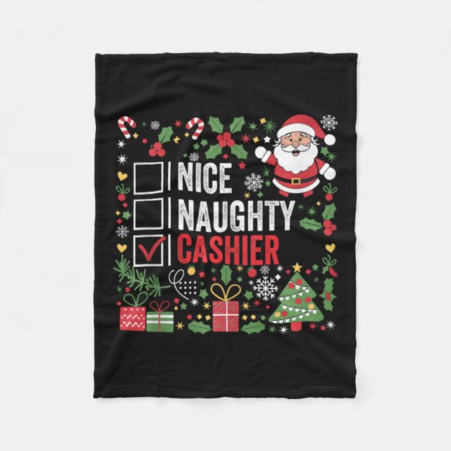 Nice Naughty Cashier Funny Christmas Santa Claus T Fleece Blanket (Front)