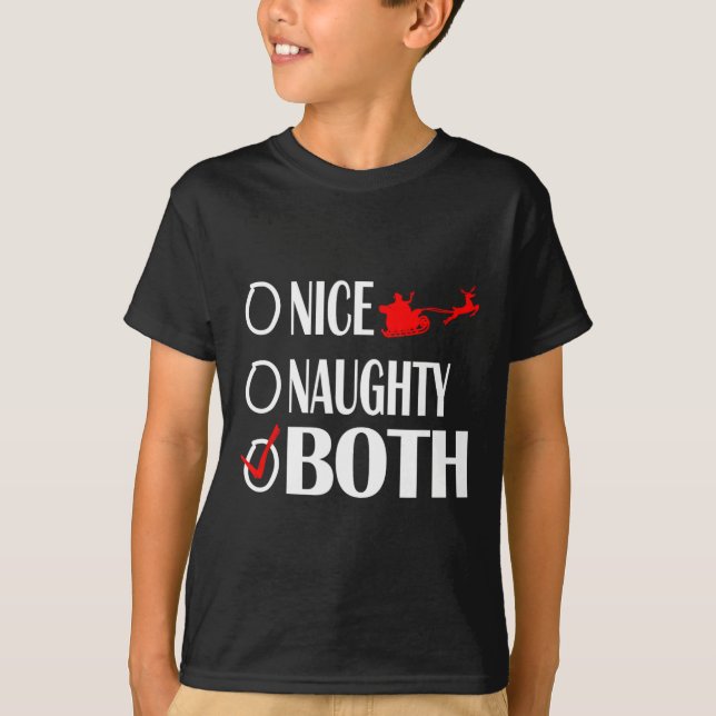 Nice Naughty Christmas Both Funny  T-Shirt (Front)