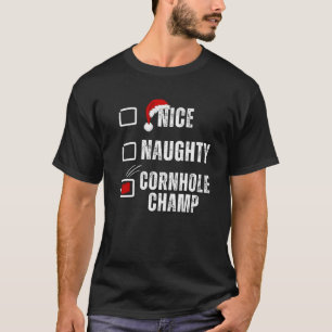 Nice Naughty Cornhole Champ Christmas Santa Claus T-Shirt